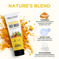 Orgatre Glow Ubtan Face Wash with Turmeric, Kojic Acid & Niacinamide for Brightening, Tan Removal & Even Skin Tone - 100ml | Dermatologically Tested | Suitable for Men & Women