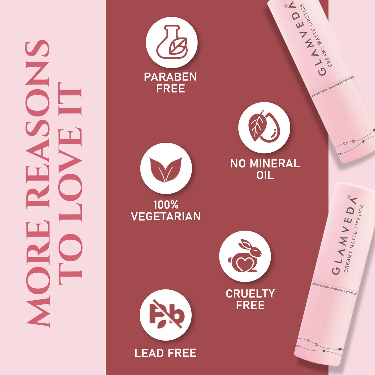 Glamveda Creamy Matte Long Lasting Lipstick with Ceramides & Peptides, Lightweight, 12 Hour Wear, Smudgeproof & Transferproof - Chilli 308