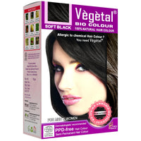 Vegetal Bio Hair Colour - Soft Black | 50g | Achieve Natural, Ammonia-Free Hair Color | PPD-Free, 100% Herbal Certified Organic for Men and Women | UV Protection and Luster Maintenance | Complete Kit