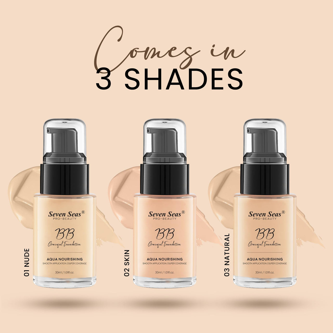 Seven Seas BB Gracefull Foundation | Aqua Nourishing for Face Makeup | Smooth Application | Full Coverage for Women (Nude-30ML)