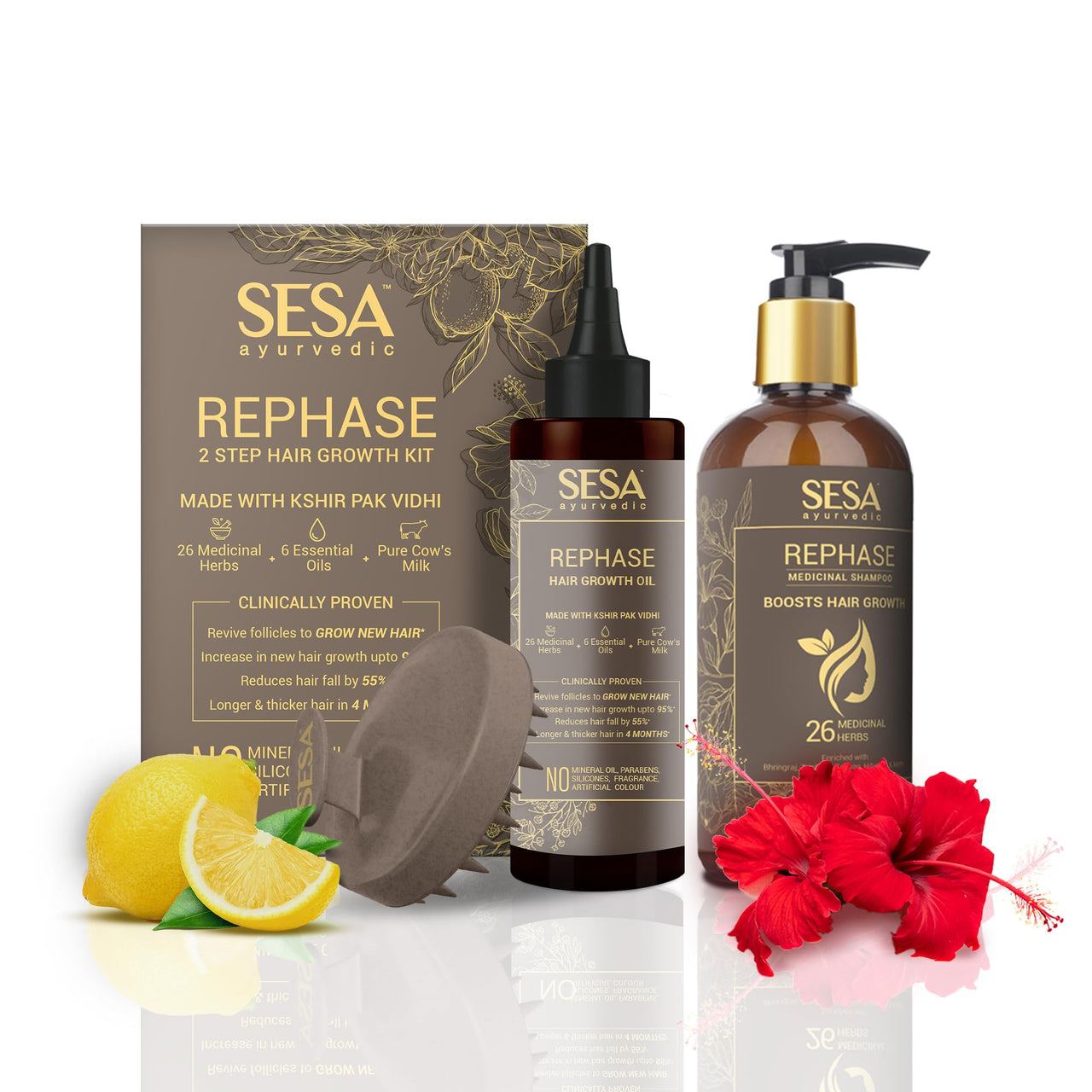 SESA Ayurvedic Rephase 2 Step Hair Oil Kit And Rephase Shampoo 300ml With 26 Herbs And 6 Essential Oils Help Control Hair Fall & Strengthen Roots With Massager Hair Combo For Women And Men