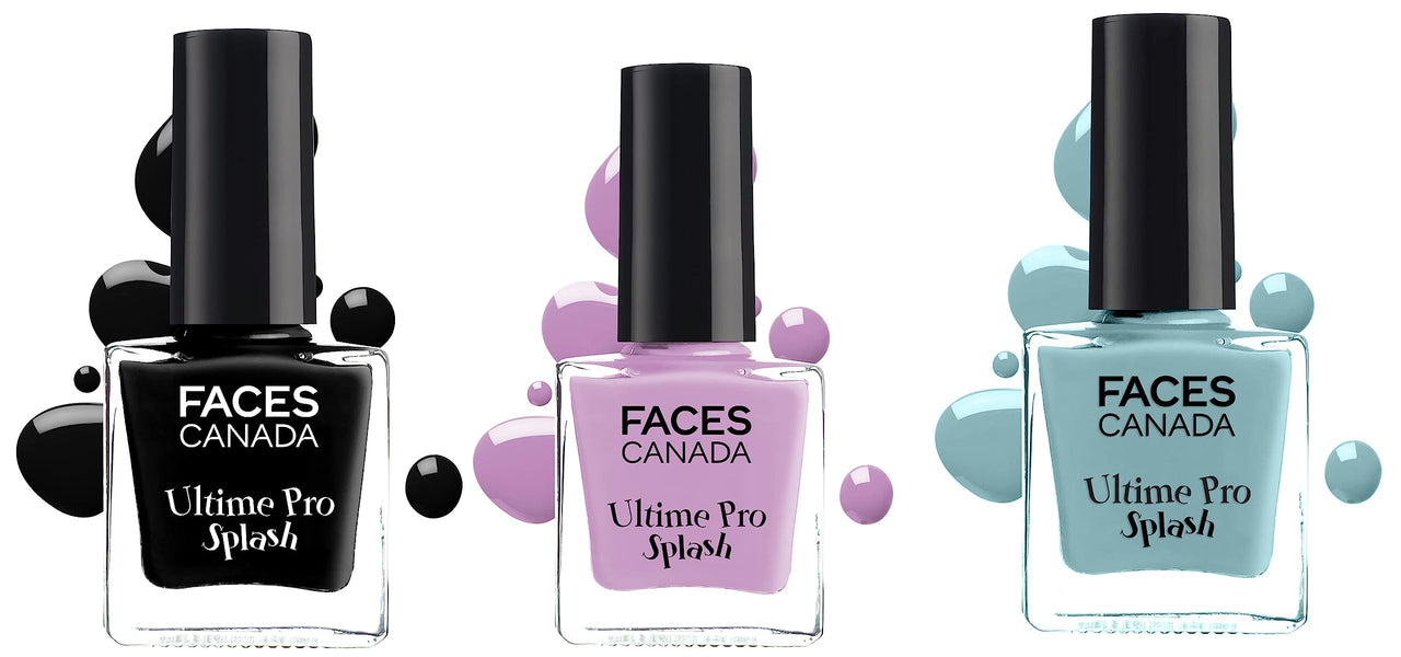 FACESCANADA Faces Splash Glossy Finish Nail Enamel, Viola 41, 8 Ml And Faces Glossy Splash Nail Enamel, Black Beauty 15, 8 Ml And Faces Splash Glossy Nail Enamel (Frozen 40, 8 Ml)
