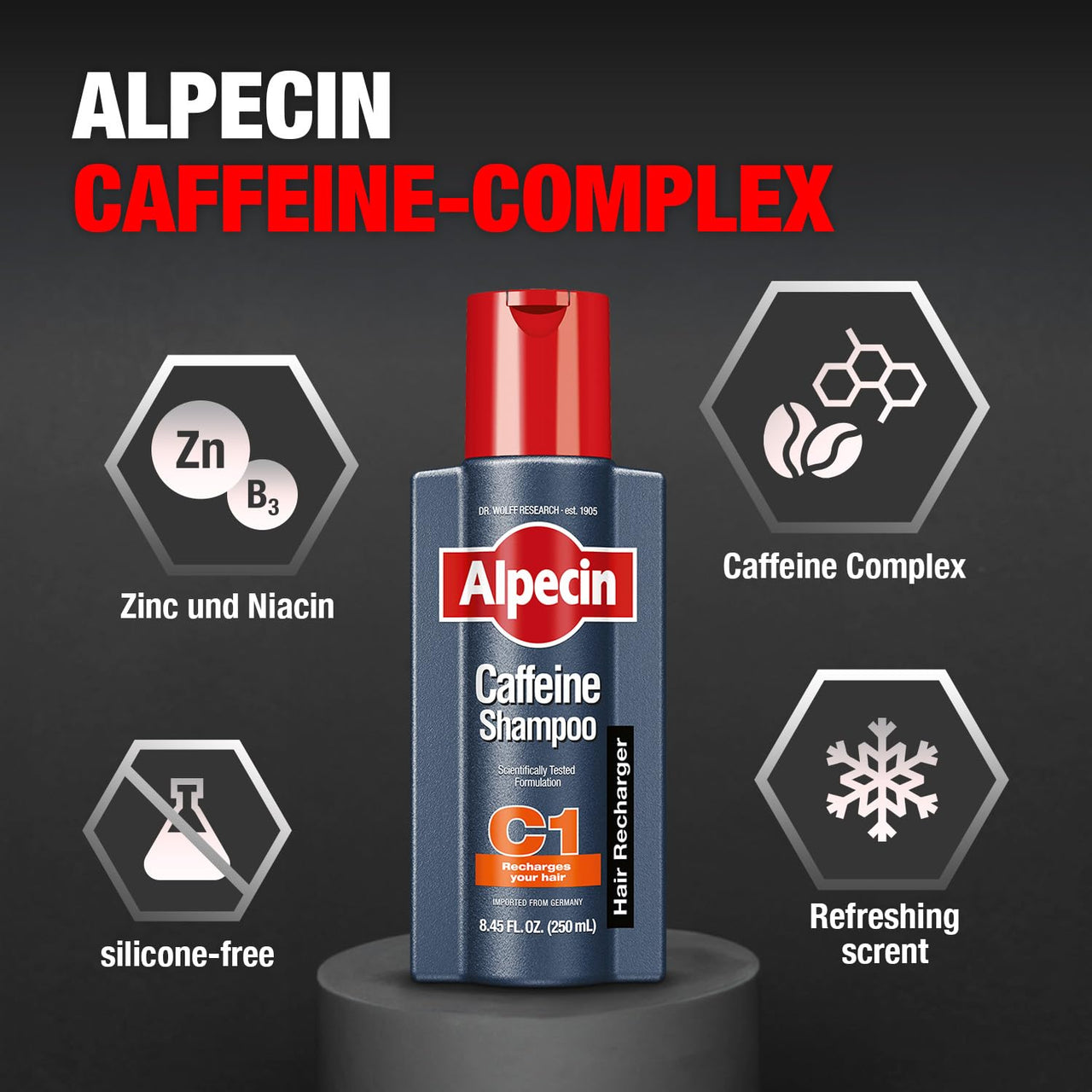 Alpecin C1 Caffeine Anti Hair Fall Shampoo 3x250ml | Scalpe Shampoo for Hair Fall Control | Natural Hair Growth Shampoo Strengthen Hair Growth and Reduces Hair Loss