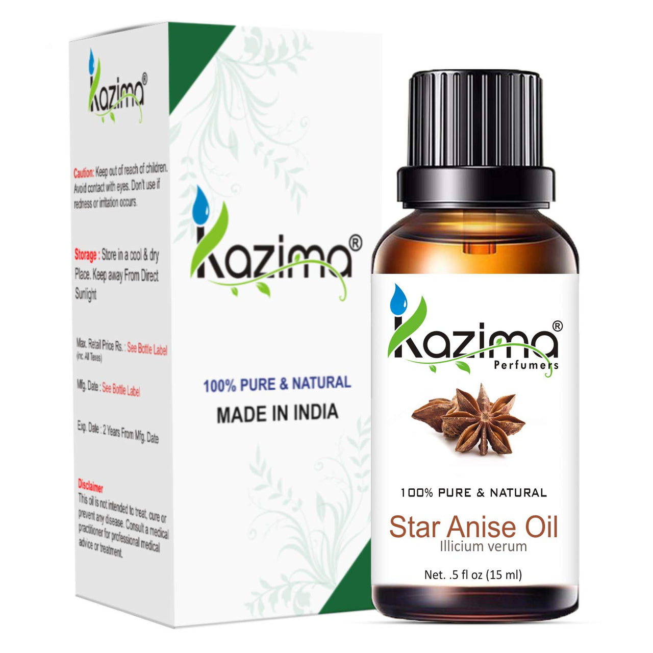 KAZIMA Star Anise Essential Oil - 100% Pure Natural & Undiluted For Skin care & Hair care (15ML)