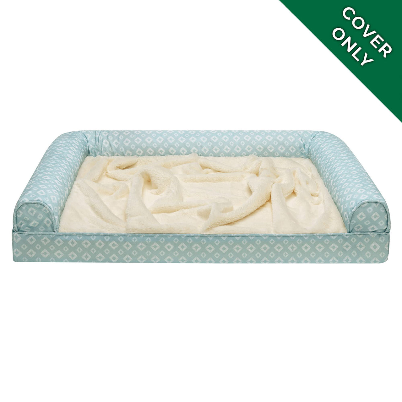 Furhaven Replacement Dog Bed Cover Plush & Diamond Print Nest Top Sofa-Style, Machine Washable - Aqua, Large Cover Only 36.0"L x 27.0"W x 0.3"Th Nest Top - Plush & Diamond Print (Aqua)