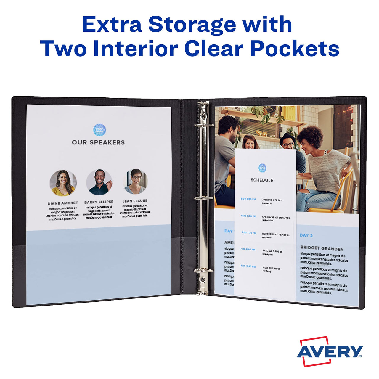 Avery Durable Clear View 3 Ring Binders, 1.5 Inch Slant Rings, 2-Pack of Black Binders (19300) 1.5" 2 Pack