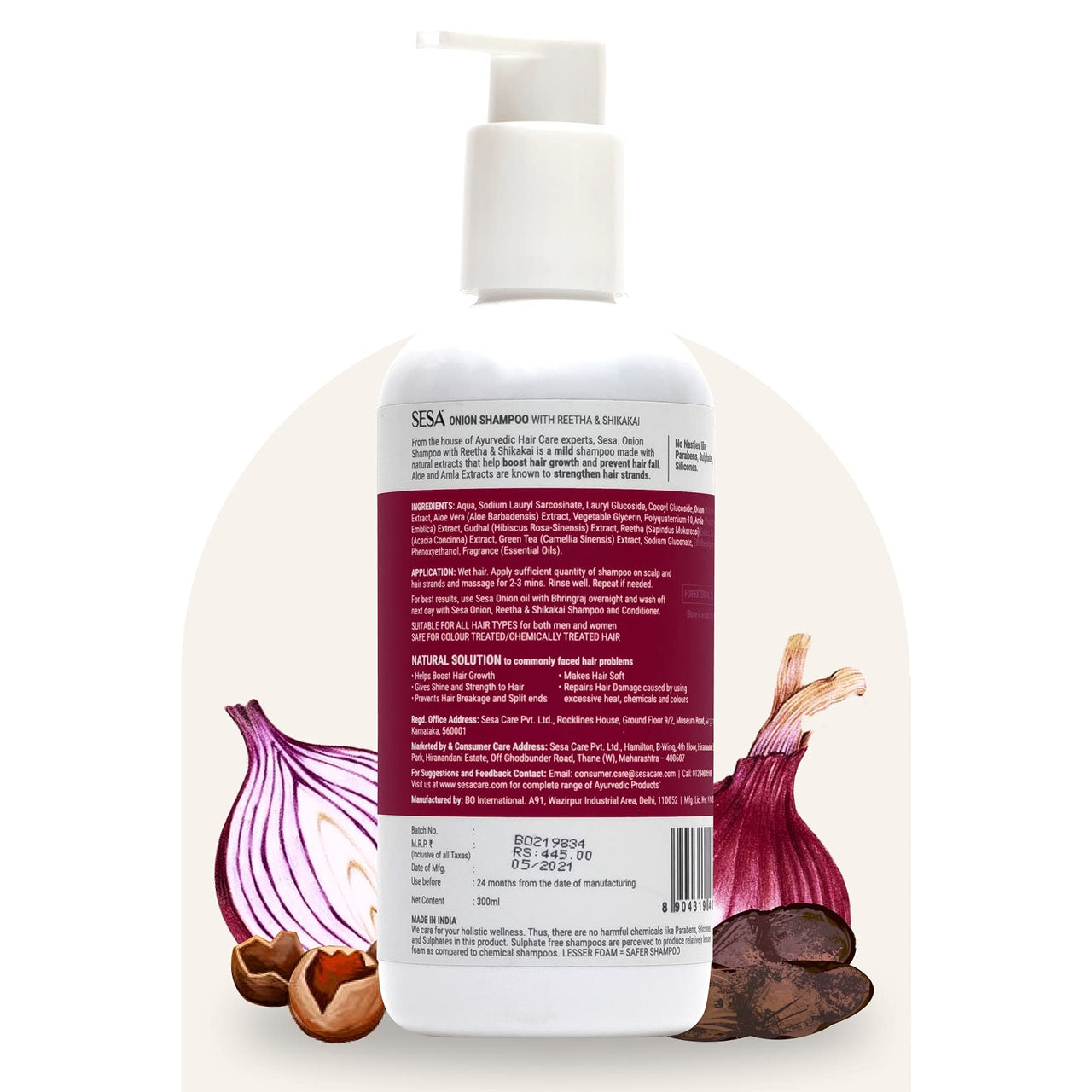 SESA Onion Shampoo with Reetha & Shikakai | Hair Growth,Hair Damage,Hair Strengthening & Hairfall Control | No Sulphates,Parabens,Silicones & Artificial Color | 300 ml