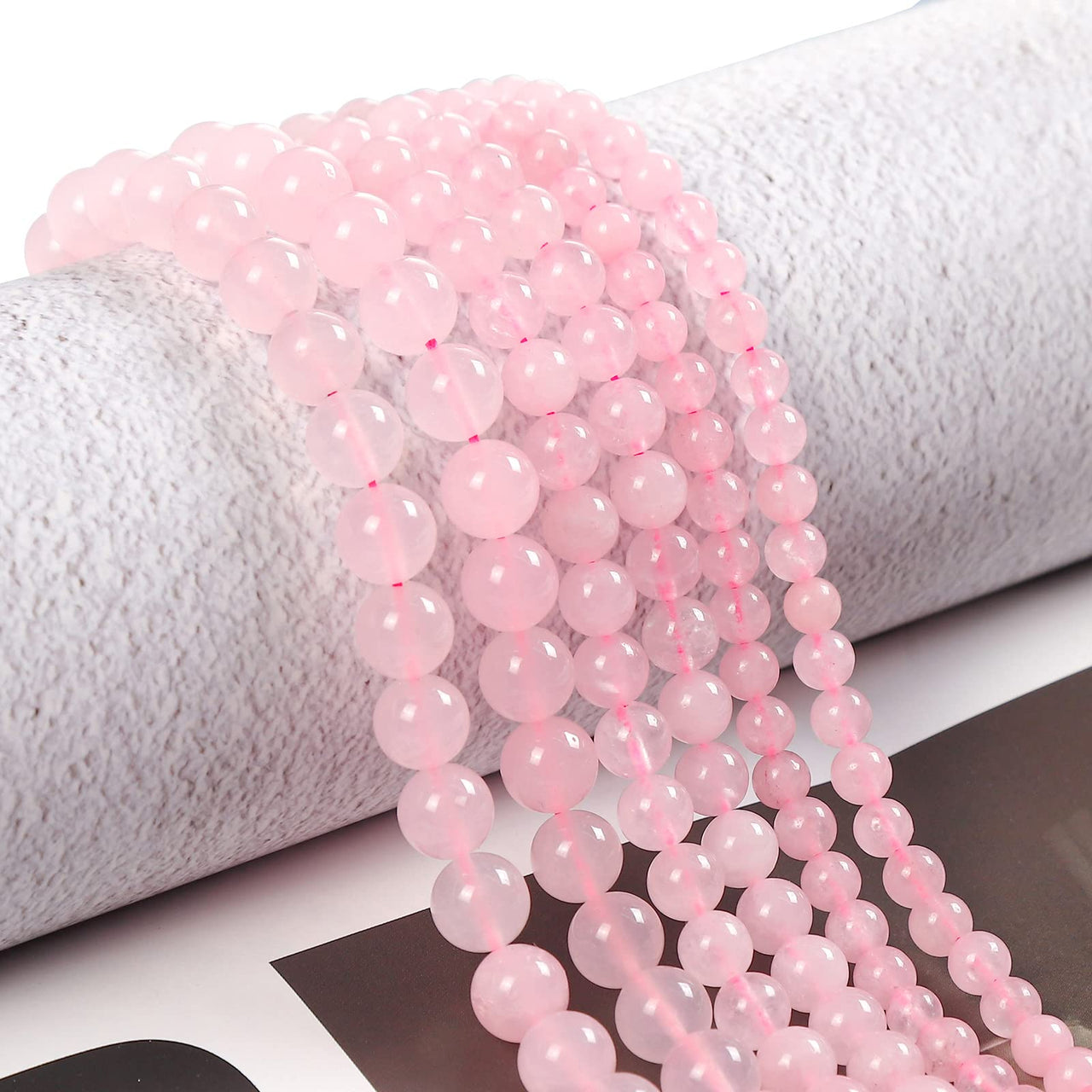 45pcs 8mm Natural Rose Quartz Gemstone Beads Energy Healing Crystal Round Loose Stone Beads for Jewelry Making, DIY Bracelets Necklaces