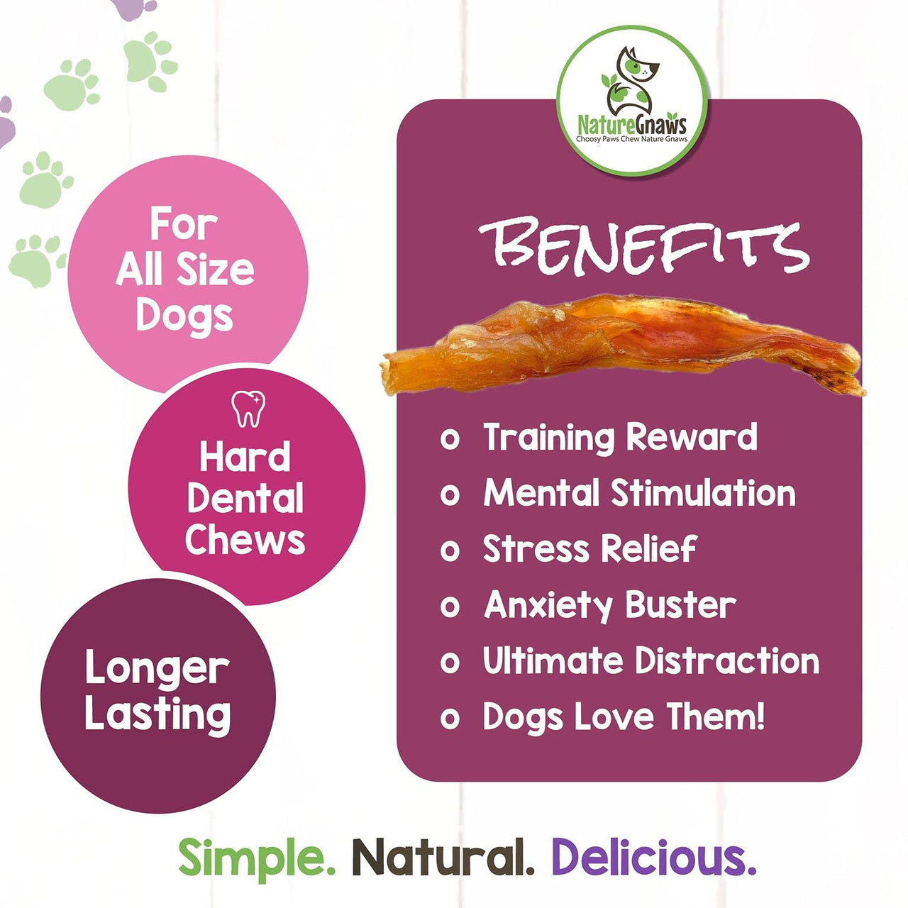 Nature Gnaws Mixed Beef Tendons & Paddywack for Dogs - Premium Natural Beef Dental Bones - Long Lasting Tasty Dog Chew Treats - Puppy Training Reward 8 Ounce (Pack of 1)