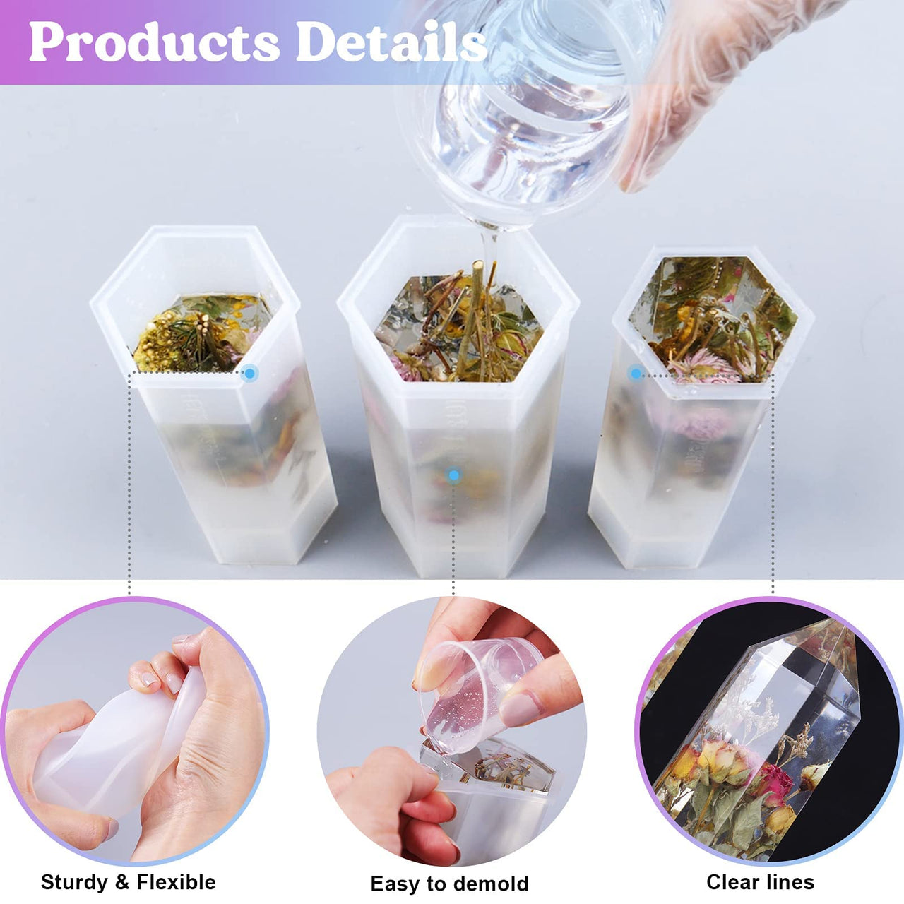 LET's RESIN Crystal Tower Resin Molds, Large Crystal Point Silicone Molds for Resin, 3 Different Sizes Epoxy Resin Molds for DIY Resin Flowers Crystals, Faux Quartz Healing Crystal, Home Decors