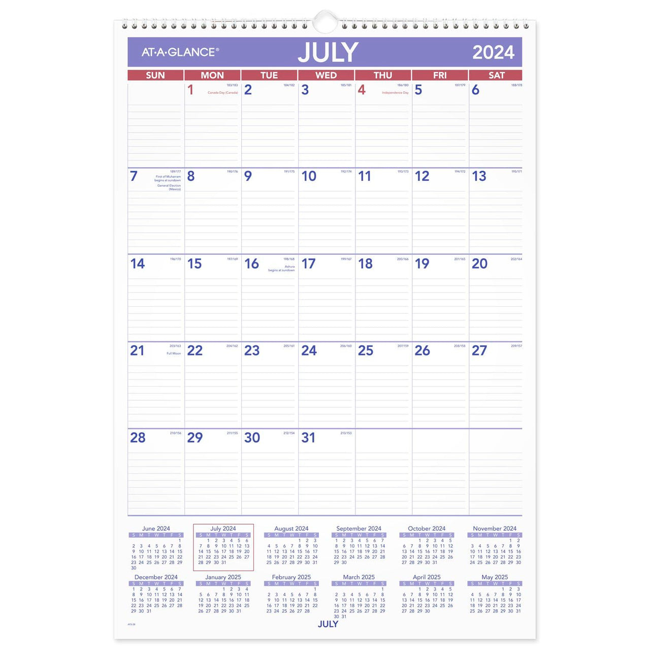 AT-A-GLANCE Wall Calendar 2024-2025 Academic, Monthly, 15-1/2" x 22-3/4", Large, Ruled Daily Blocks (AY328) 2024-2025 New Edition
