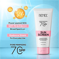 RENEE Pore Minimizing Sunscreen Spf 70 With 2% Niacinamide For All Skins, 2% Peptide & 3% Multivitamins, 50Ml