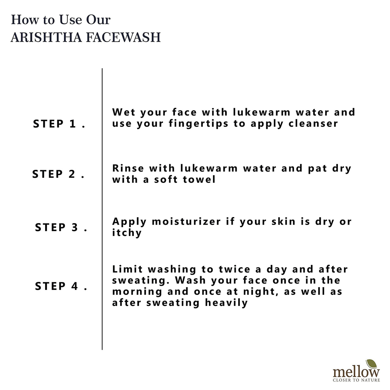 Mellow Herbals Ayurvedic Arishtha Facewash with Neem, Aloe Vera & Tulsi | Anti-Acne & Oil Control Face Cleanser | Deep Cleansing, Hydrating & Healing Formula | Sulphate-Free & Ayush Certified | 100ml