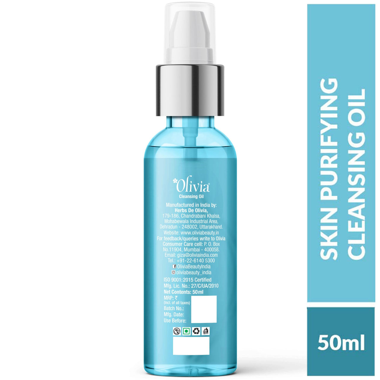 Olivia Skin Purifying Cleansing oil, Removes Skin Impurities and Dead Skin, Cleanser for Deep Pore Cleansing, Hydrating, Brightening & Pollution Defence - 50ml