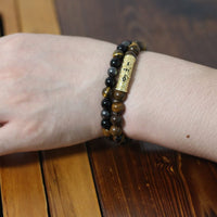 2Pcs Triple Protection Bracelet,Natural Tigers Eye Black Obsidian and Hematite 8 MM Beads Bracelet for Men Women Gift, Healing Crystal Bracelet Bring Luck and Prosperity and Happiness (Yellow) Yellow