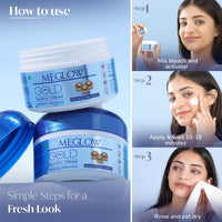 Meglow Beauty Combo for Women Pack of 3- Diamond Kit Facial Kit (105g) with with Complete 5 steps Facial System For Prompt Radiance || Gold Bleach Cream ((2)50g Each)