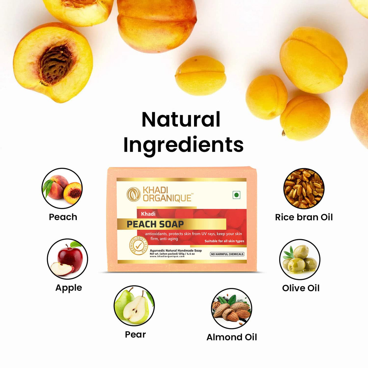 Khadi Organique Natural Herbal Peach Soap Pack of 4