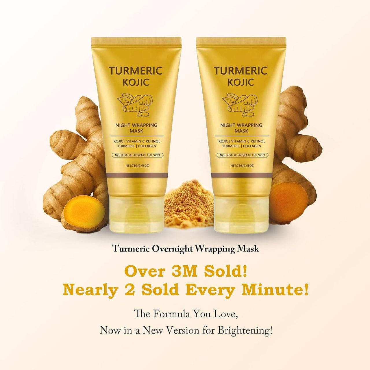 Kojic Acid Turmeric Overnight Wrapping Peel Off Mask – Brightens & Defends Against Skin Stress for a Clear, Glowing Complexion, Korean Skincare Facial Mask, 2.65 fl. oz.