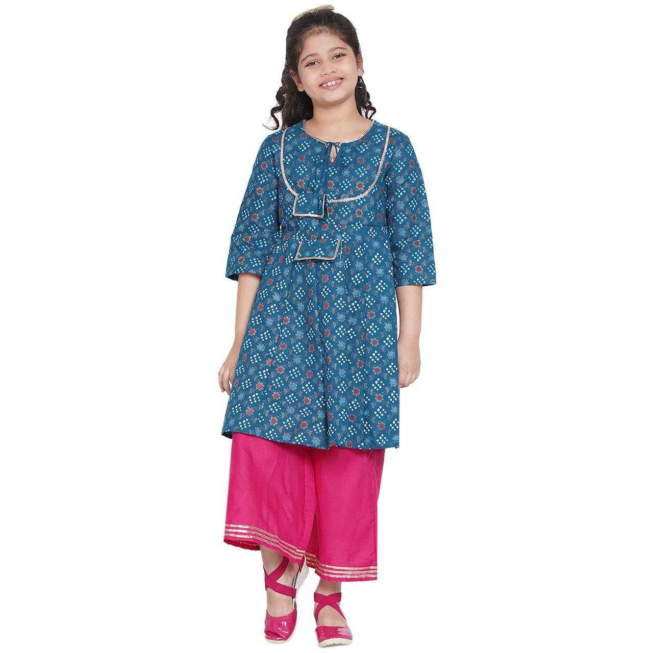 Bitiya By Bhama Girl's  Cotton Blend Kurta & Palazzo
