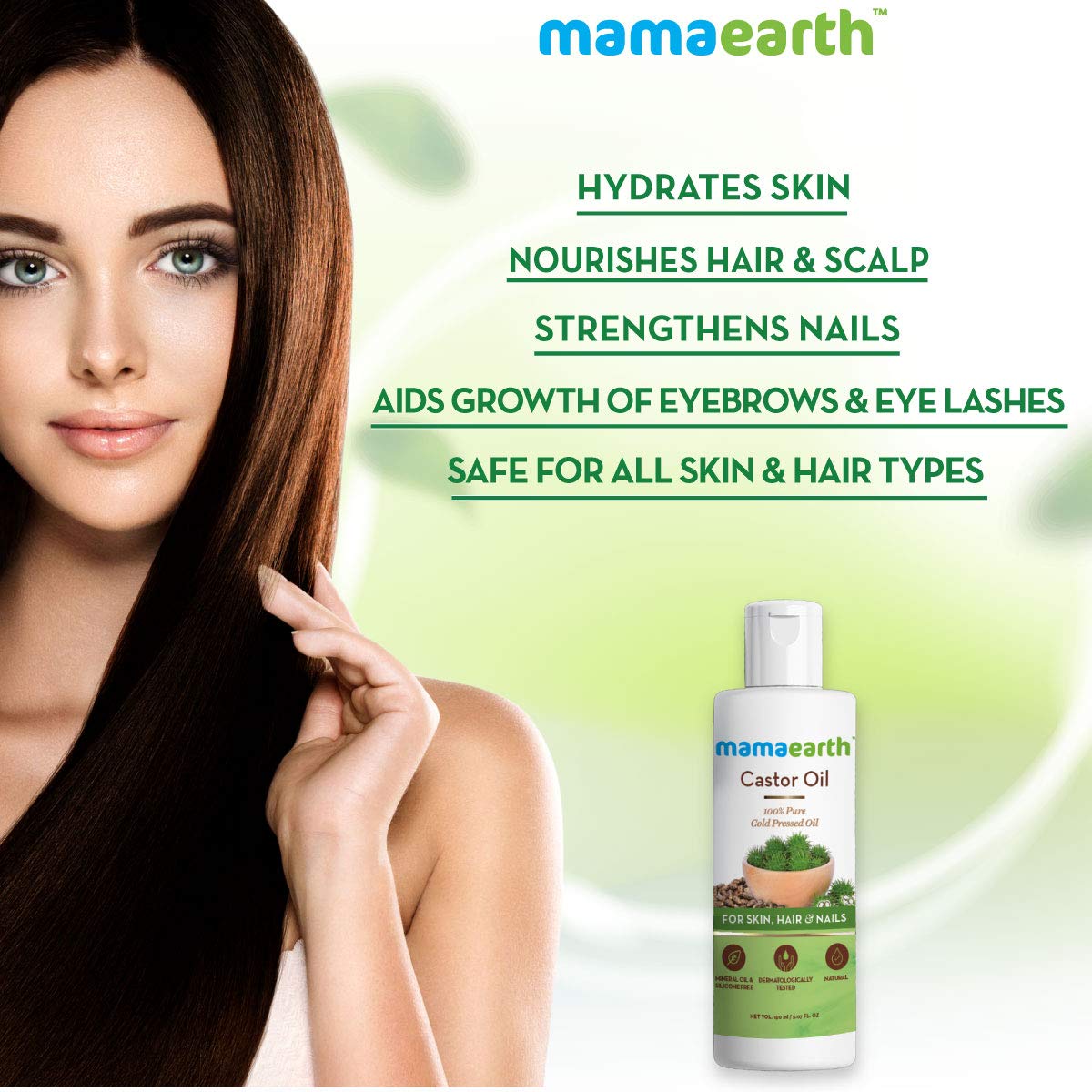 Mamaearth 100% Pure Castor Oil, Cold Pressed, To Support Hair Growth, Good Skin And Strong Nails, 150 Ml