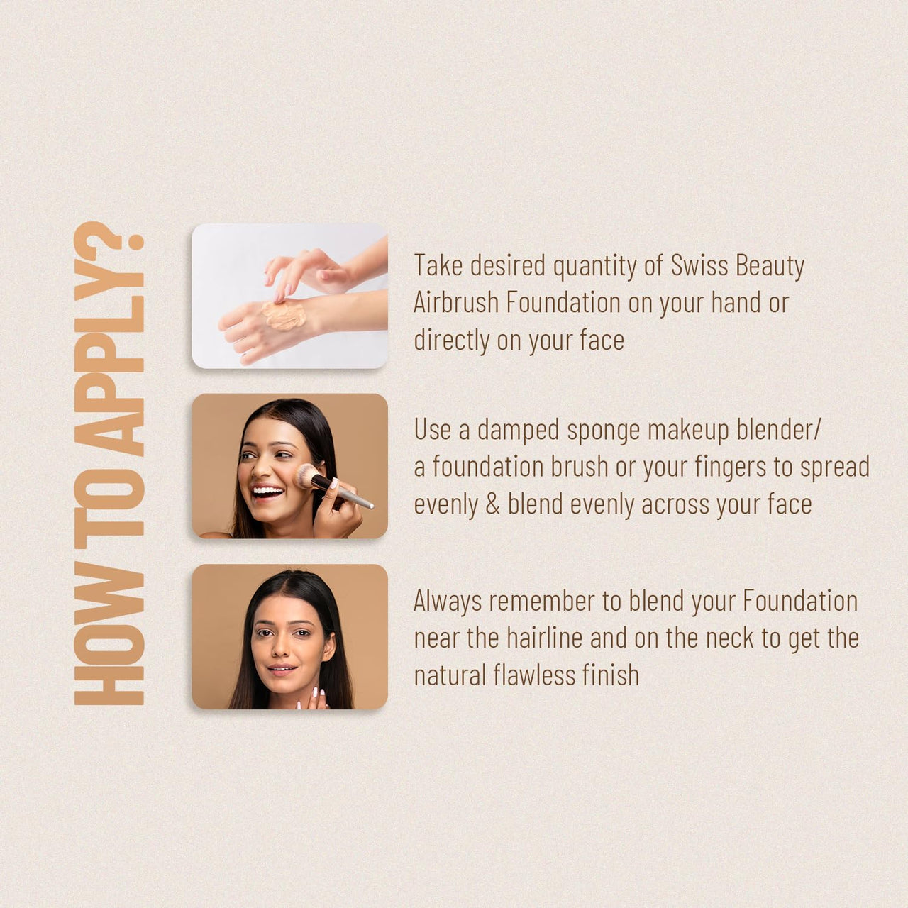 Swiss Beauty Airbrush Finish Lightweight Foundation | Full Coverage Blendable Foundation For Face Makeup |With Benefits Of Hyaluronic Acid, Aloevera And Vitamin E | 30Ml | Shade- 06 Warm Sun