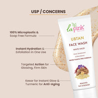La Pink Ubtan Face Wash | Gently Exfoliates & Brightens Skin | Removes Tan, Dirt & Impurities | With Walnut Beads, Kesar, Sandalwood & White Haldi | Soap-Free & 100% Microplastic-Free | All Skin Types | 100ml