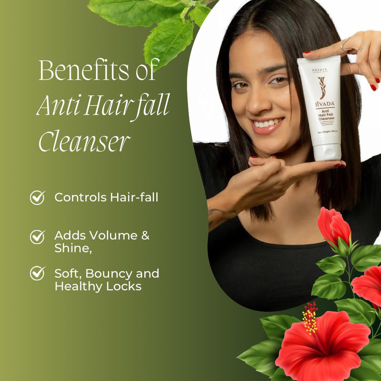 JIVADA Anti-Dandruff & Hairfall Cleanser | Soothes Itchy Scalp & Redness | Controls Hair Thinning | Curry Leaf, Rosemary, Shikakai, Basil | Dermatologically Tested | Sulphate & Paraben Free | 100ml