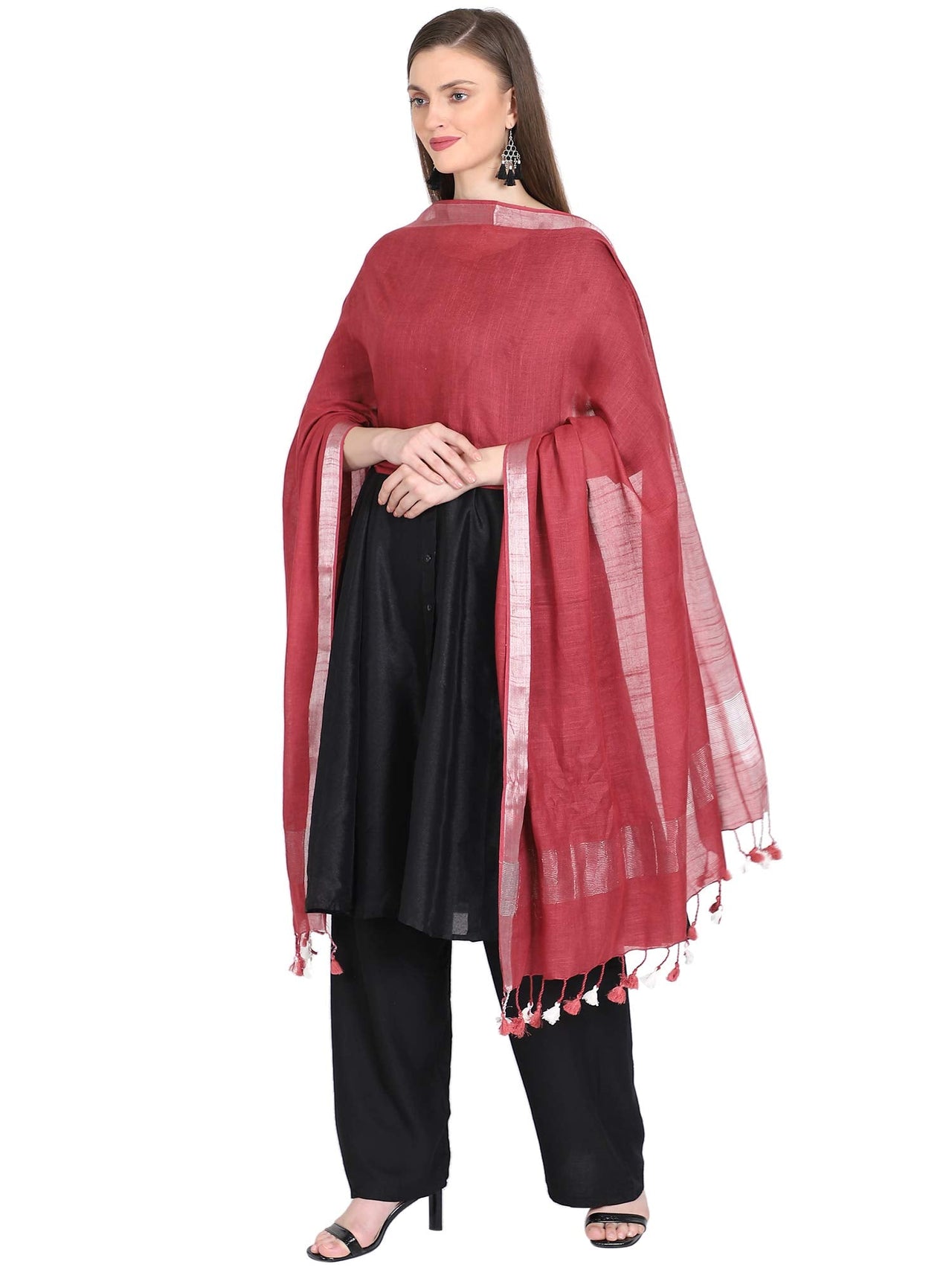 THE WEAVE TRAVELLER Women's  Solid Cotton Blend Dupatta