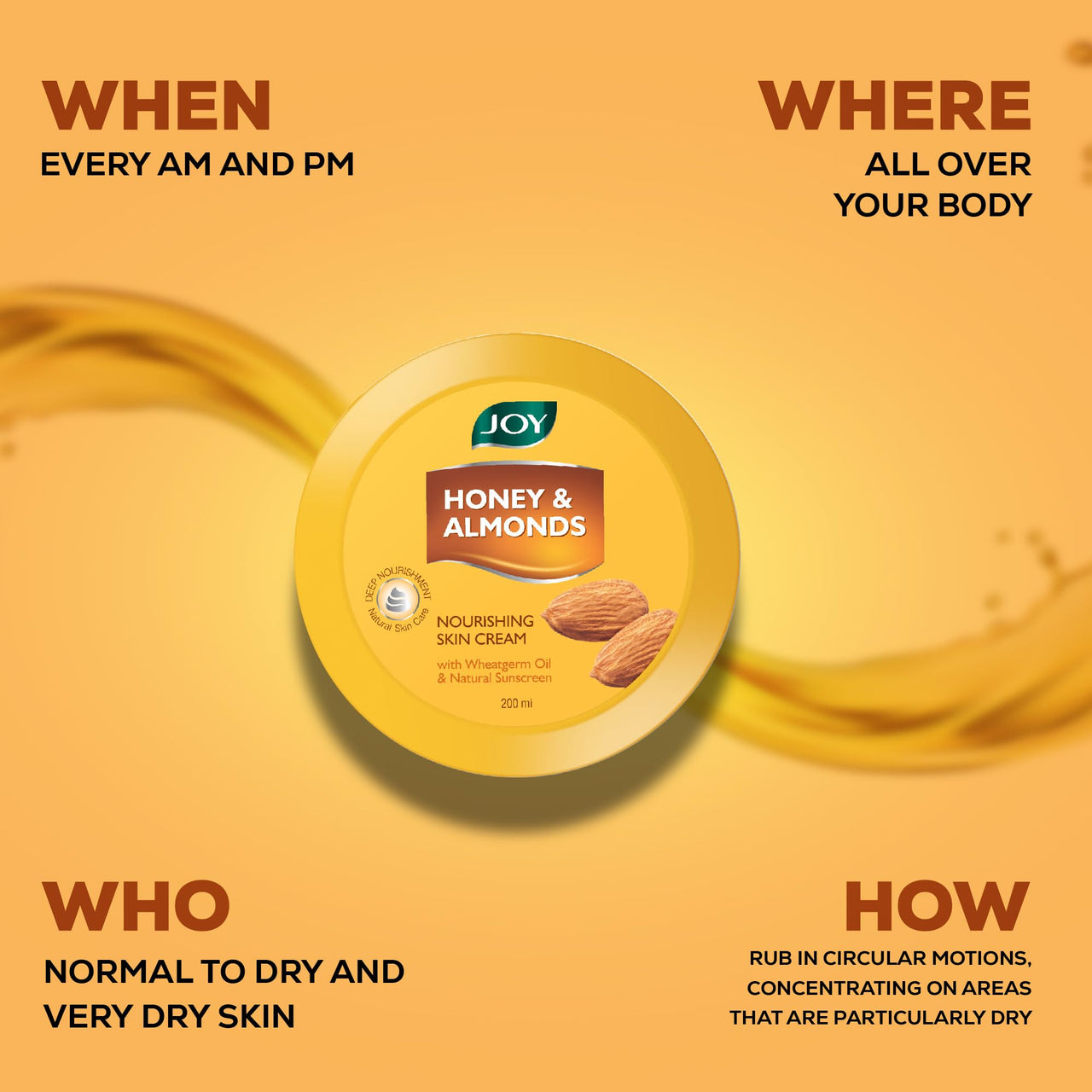 Joy Honey & Almonds Deep Nourishing Moisturizer for Face, Hands & Body (200ml) | Skin Cold Cream with Natural Sunscreen For Glowing Skin | Protects for Dryness & Retains Natural Moisture Balance