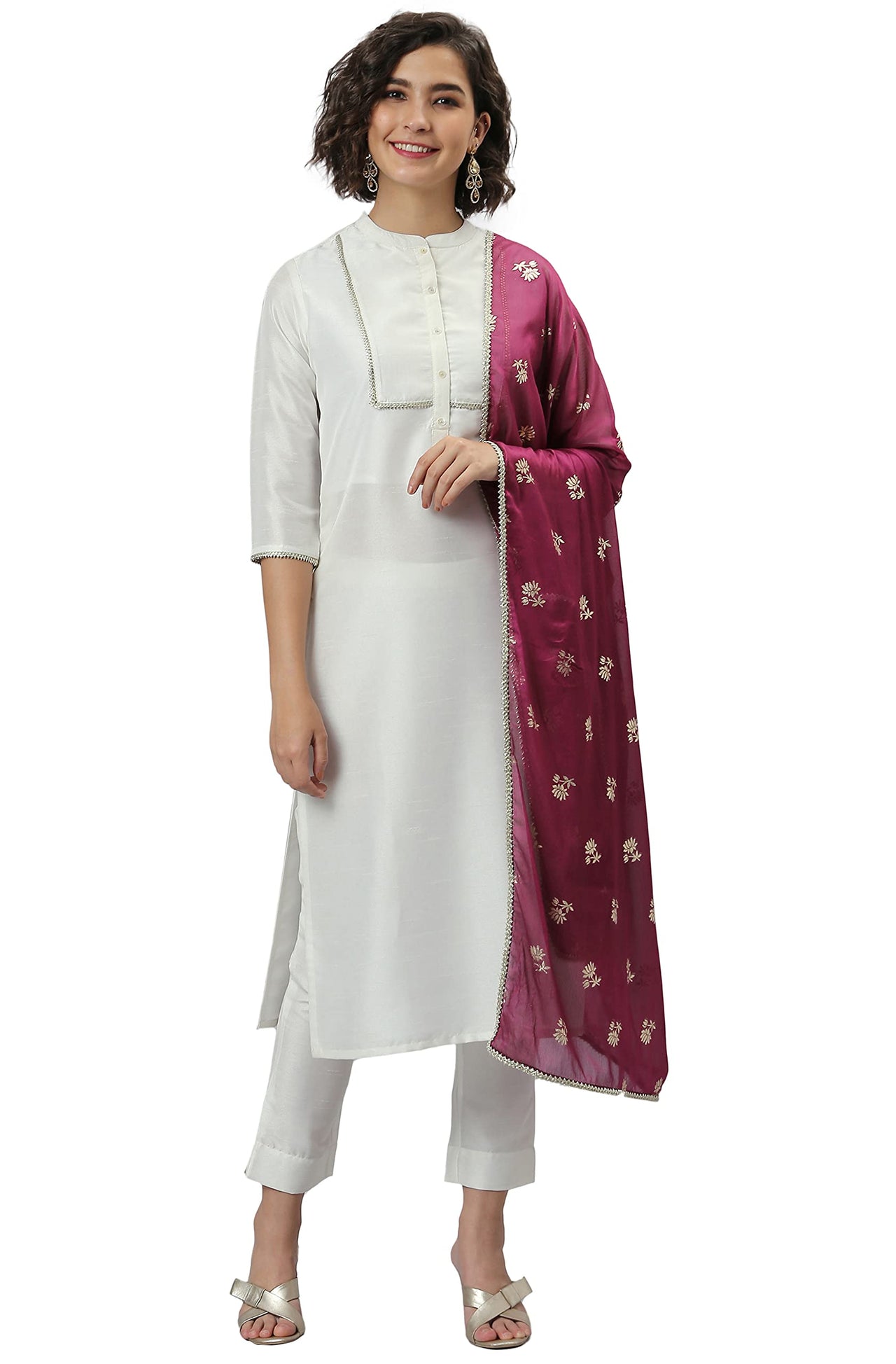 Janasya Women's  Poly Silk Kurta With Pant And Dupatta
