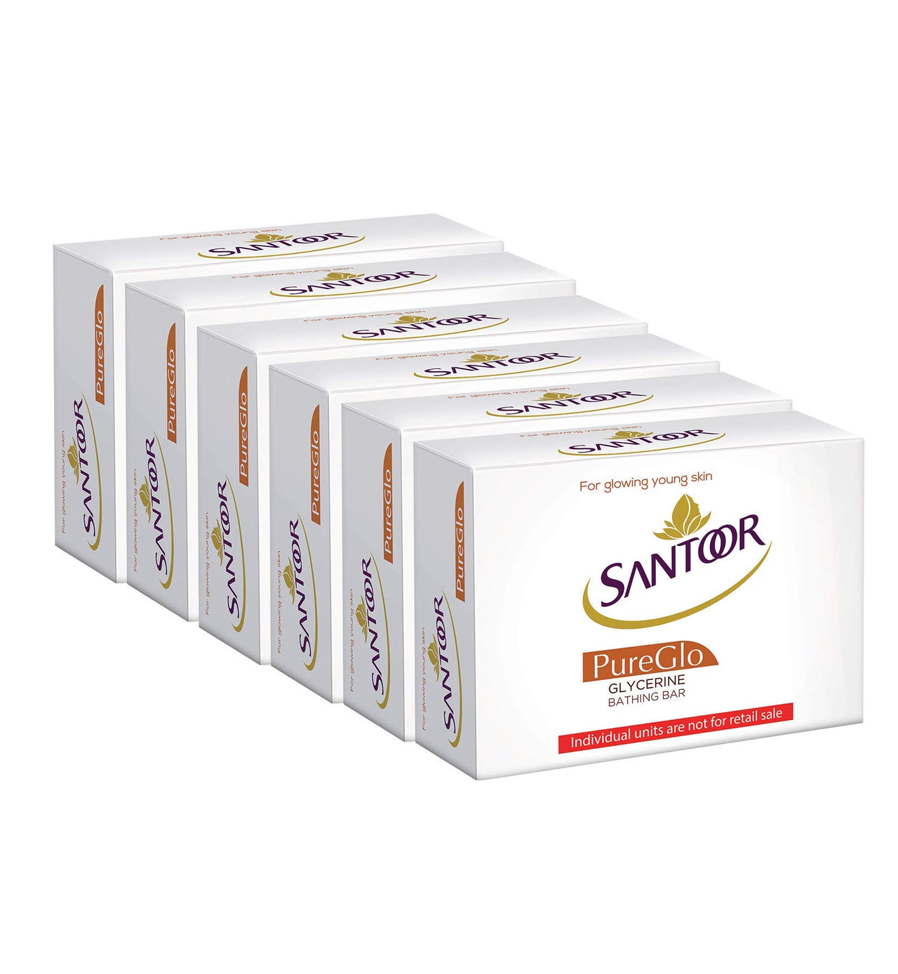 Santoor PureGlo Glycerine Bath Soap with Almond Oil for moisturized, nourished and shining Skin, Combo Offer 125g Pack of 12