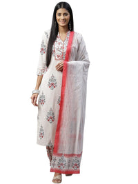 Vaamsi Women's  Pure Cotton Printed Kurta Pant Dupatta Set