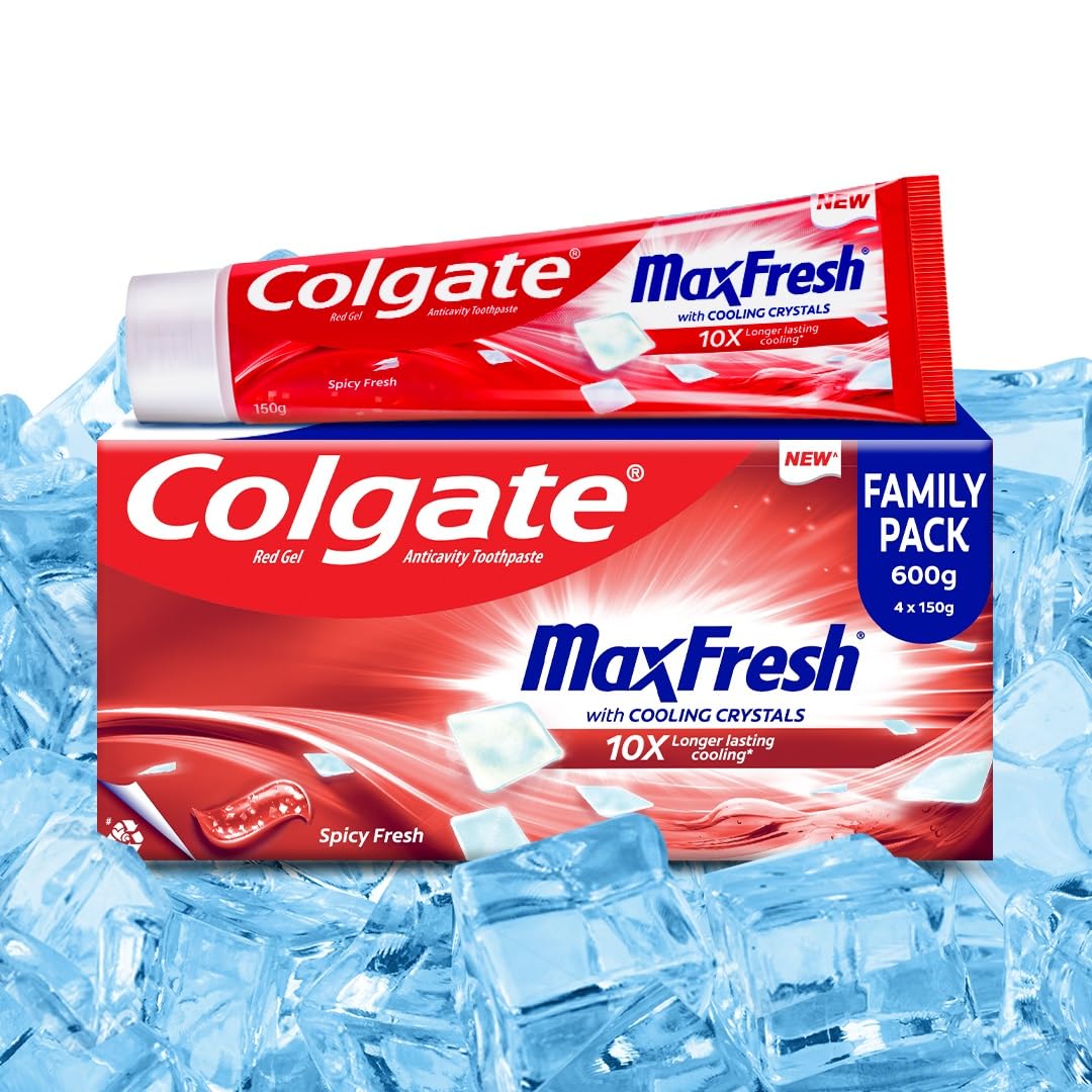 Colgate MaxFresh Toothpaste, Red Gel Tooth Paste with Menthol for Super Fresh Breath, 600g, 150g X 4 (Spicy Fresh) (Combo Pack Offer)