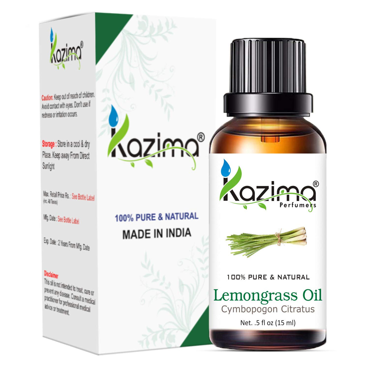 KAZIMA Combo of Citronella Oil & Lemongrass Essential Oil for use in Mosquito Repellent, Hair Growth, Acne, Aromatherapy, 15 ml each