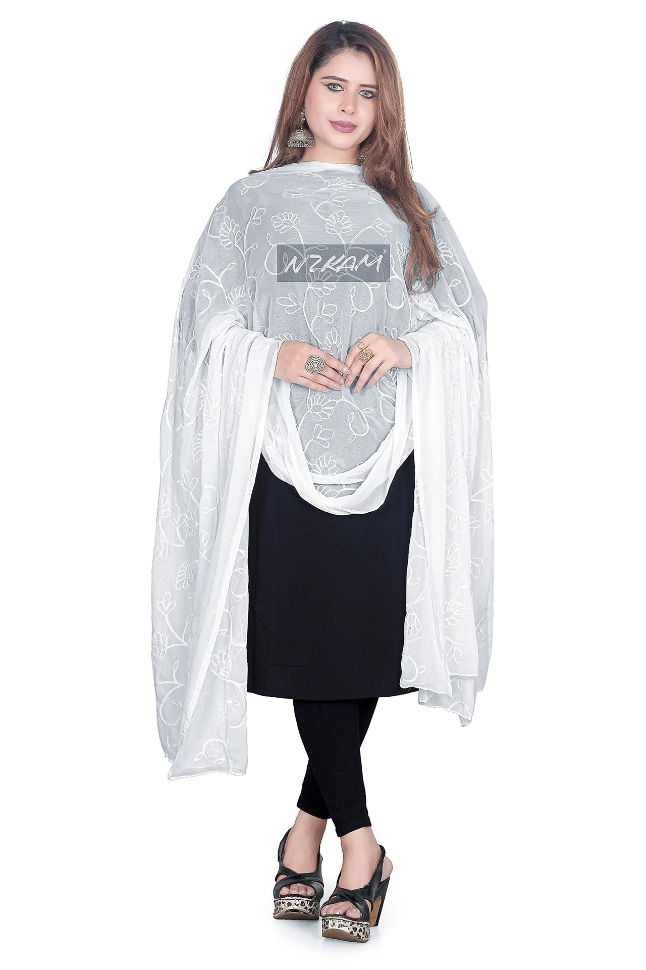 NZKAM Women's  Embroidery Chiffon Aari Work Dupatta | Ethinic Dupattas for Girls