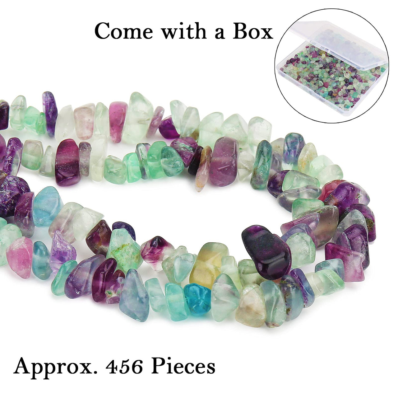 456 PCs Natural Chip Stone Beads, 5-8mm Irregular Multicolor Gemstones Loose Crystal Healing Fluorite Rocks with Hole for Jewelry Making DIY Crafts