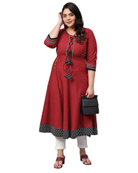 Yash Gallery Women's  Cotton Slub Embroidered Anarkali Kurta Maroon