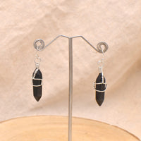 Black Onyx Wire Wrapped Point Crystal Earrings for Women Reiki Energy Healing Black Onyx