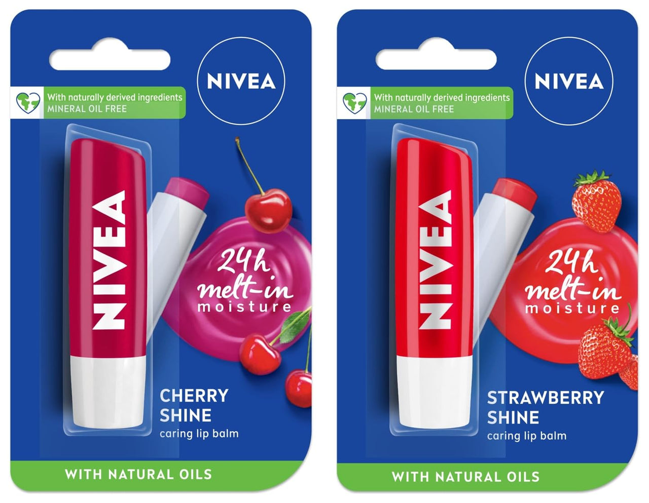 NIVEA Lip Balm, Fruity Cherry Shine And NIVEA Lip Balm, Fruity Strawberry Shine,4.8 g (Pack of 2)