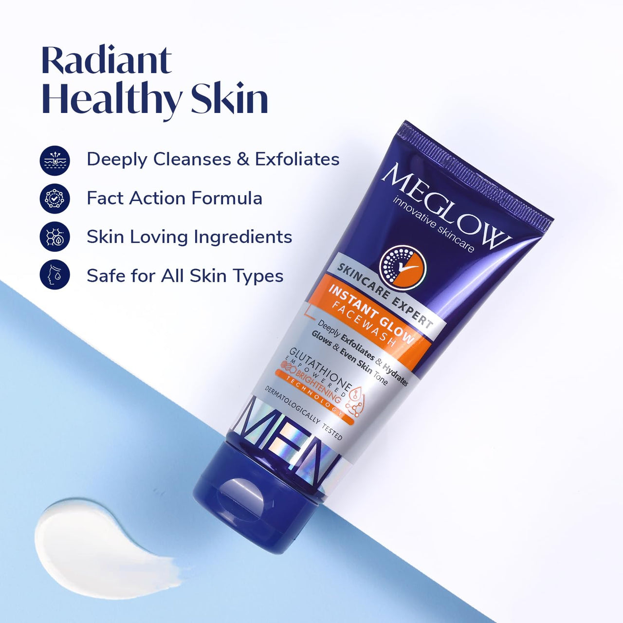 Meglow by Leeford | Instant Glow Facewash for Men | Skin Brightening Face Wash | Deeply Exfoliates & Hydrates | Glows & Even Skin Tone | Pack of 2 (70g each)