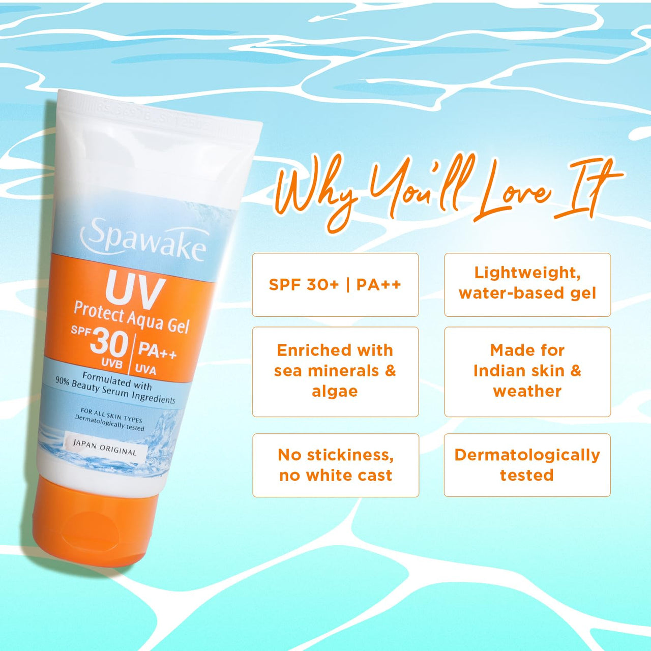 Spawake Protect Aqua Gel SPF 30/PA++| No White Cast, Non-Sticky, Lightweight | Daily Sun Protection for Oily & All Skin Types | Moisturizing & Fast-Absorbing Face Sunscreen