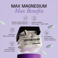 Ace Blend Max Magnesium (60 tablets) | 1600mg Triple Complex | 440mg Elemental Magnesium | Calcium, Vegan Vitamin B12 & D3 | Promotes Deep Sleep, Muscle Recovery & Heart Health