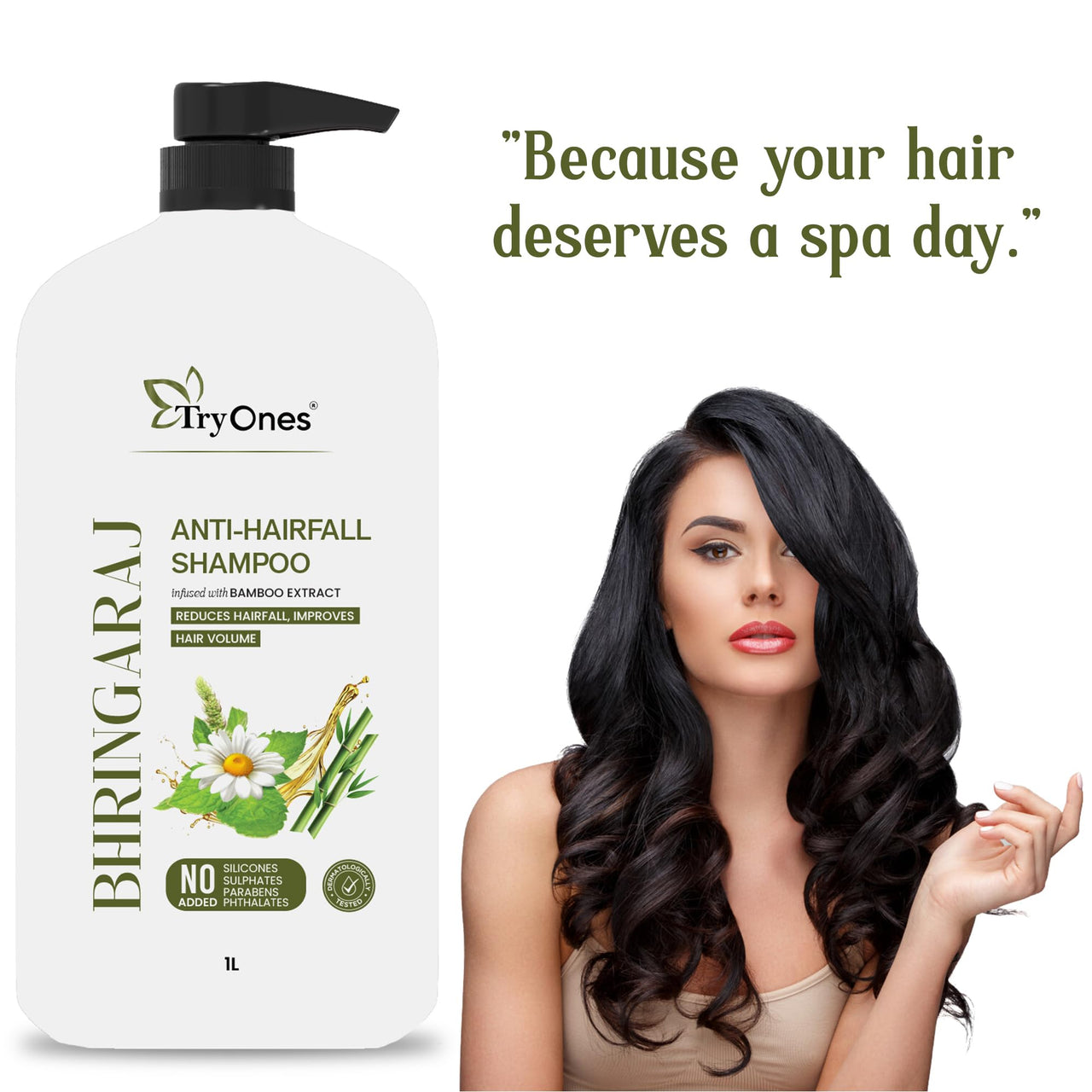 TryOnes Bhringraj Hair Fall Control Shampoo - Less breakage, Anti-Hairfall, Promotes Hair Growth|For Men & Women - 1000ml