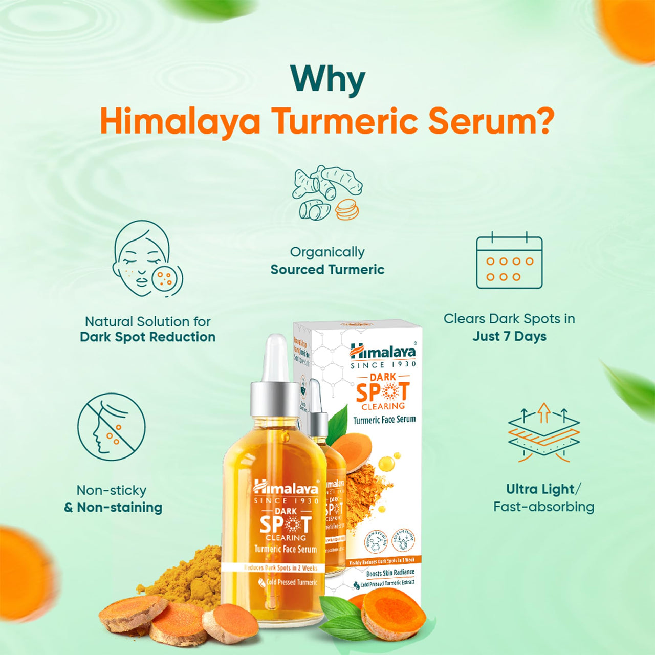 Himalaya Wellness Company Himalaya Dark Spot Clearing Turmeric Face Serum Organically Sourced Turmeric Reduce Dark Spots In 7 Days 10% Glycolic Acid & 2% Niacinamide 30Ml