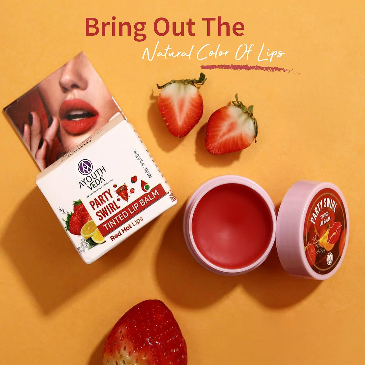 Ayouthveda Party Swirl Tinted Lip Balm | Heals Cracked & Undernourished Lips| Moisturizer For Chapped And Dry Lips | Enriched With Coconut And Olive Oil | Hot Red Fruity Lip balm (10gm)