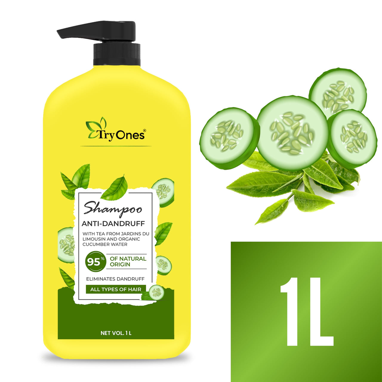 TryOnes Anti Dandruff Shampoo, Clears away dandruff flakes, Relieves from excessive oil,1000 ml