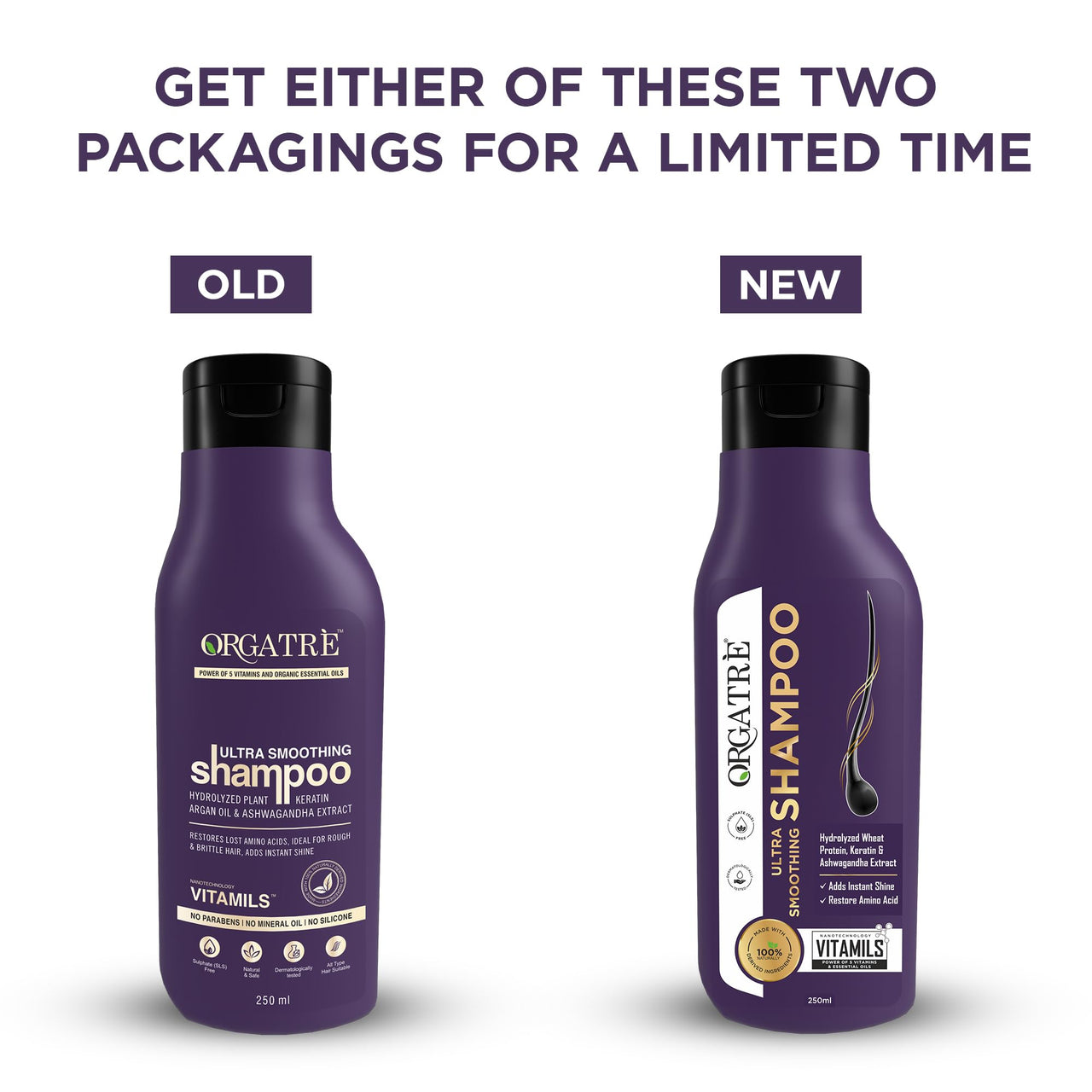 ORGATRE Ultra Smoothing Shampoo - 250ml | Argan Oil, Plant Protein & Ashwagandha | Frizz-Free, Silky Hair | Nourishing Shampoo for Men & Women