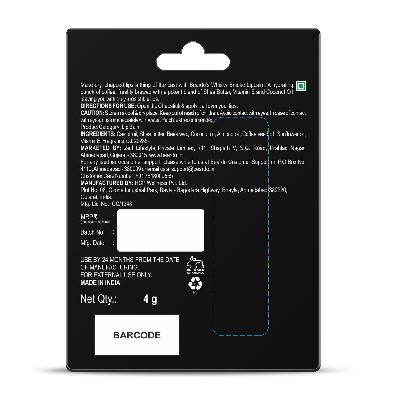 Beardo Whisky Smoke Lip Balm for Men, 4g| Moisturizes & Soothes Dry, Cracked & Chapped Lips | Enriched with Vitamin E, Shea Butter & Coffee | Non Glossy | Non Tinted Lip Balm for Dark Lips | Lip Balm for Men