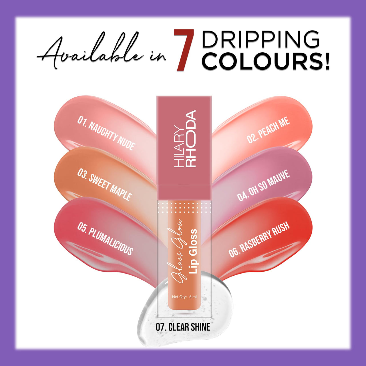 Hilary Rhoda Glass Glow Lip Gloss | Nourishing & Hydrating Lip Gloss | Sheer Coverage | High Shine | Juicy & Plump Lips | Glides on Smoothly | 5ml (Sweet Maple - Shade 03)