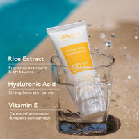 Asaya Aqua Dew Sunscreen SPF 50 PA+++ | UVA/B Light Protection | Blue Light Protect | Dewy | With Rice Extract | No White Cast | Prevents Tanning | Ultra Light Water Sunscreen | Water & Sweat Resistant | Fragrance-Free | For Even Toned & Glowing Skin | Fo